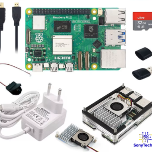Kit Oficial Raspberry Pi 5, 4GB RAM, Micro SD de 32GB y Caja en Acrílico Transparente